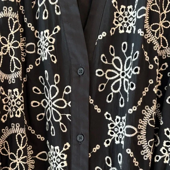 NWT Women’s Size L Worthington Black & White Embroidered Midi Shirtdress - Picture 6 of 12